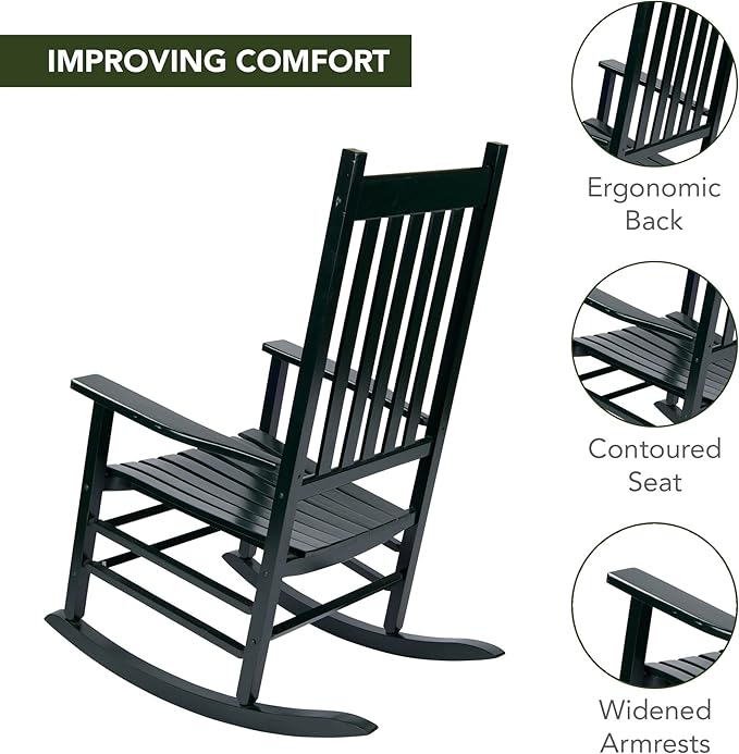 Shine Company Vermont Rocking Chairs, Outdoor Front Porch Rocker Set of 2, Dark Green