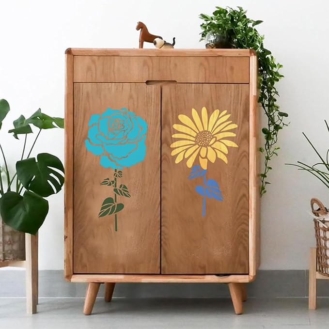 8 Pcs Large Flower Stencils for Painting, 11.81 X 11.81 Inch Flower Stencils for Crafts Reusable, Wood and Wall Stencils for Painting Large Pattern, DIY Templates Holiday Wall Paper (A)