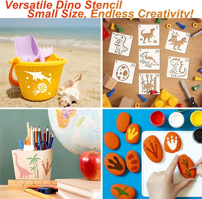 Dinosaur Stencils for Painting, 64PCS Dino Patterns Small Stencils for Crafts Reusable, Prehistoric Theme Stencils for Kids & Home Decor