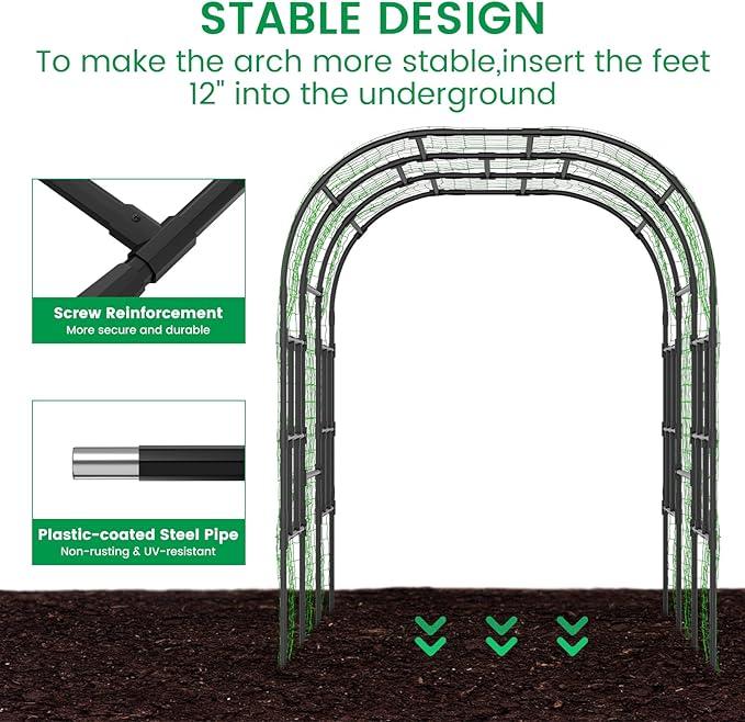 Tall Garden Arch Trellis for Climbing Plants, 87in Tall Metal Plant Support Trellis Archway for Climbing Plant Vegetables Cucumber, Outdoor Yard Lawn Garden Arch Tunnel Trellis