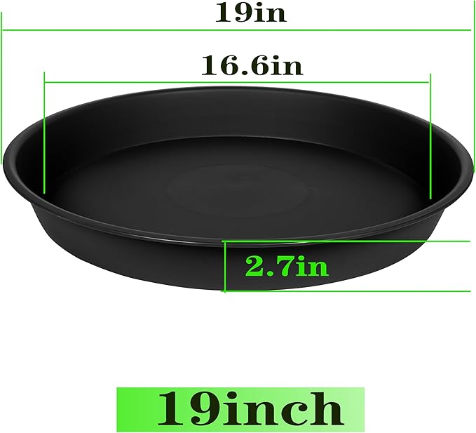 2 Pack of 18 19 inch Plant Saucer (16.6 Inch Base), Plant Saucer 18 19 Inch, Plant Trays for Pots, Plastic Plant Saucers for Indoors, Drip Tray, Plant Saucers for Planter 15-19" (19", Black)