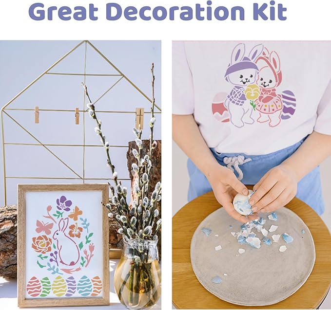25Pcs Easter Stencils Reusable, 6x6 inch Plastic Drawing Spraying Templates for Painting on Wood, Bunny/Eggs/Farm Spring Stencil for Greeting Cards, Easter Crafts Ornament DIY Window Door Decoration