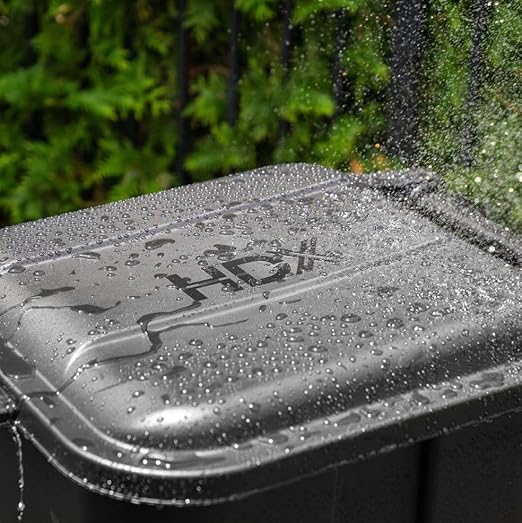 TuffCan 45-Gallon Heavy Duty Outdoor Trash Can with Wheels and Attached Lid, Black