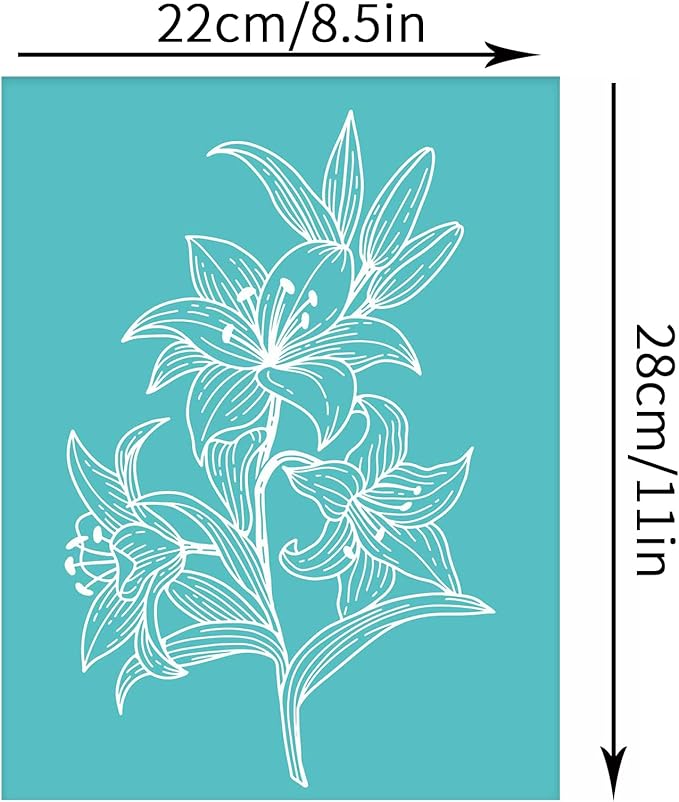 OLYCRAFT 2pcs Silk Screen Printing Stencils Lily Flower Silkscreen Stencil Self-Adhesive Reusable Floral Paint Stencil Mesh Transfers for Printing on Wood Fabric T-Shirts DIY Decoration - 8.5x11 Inch