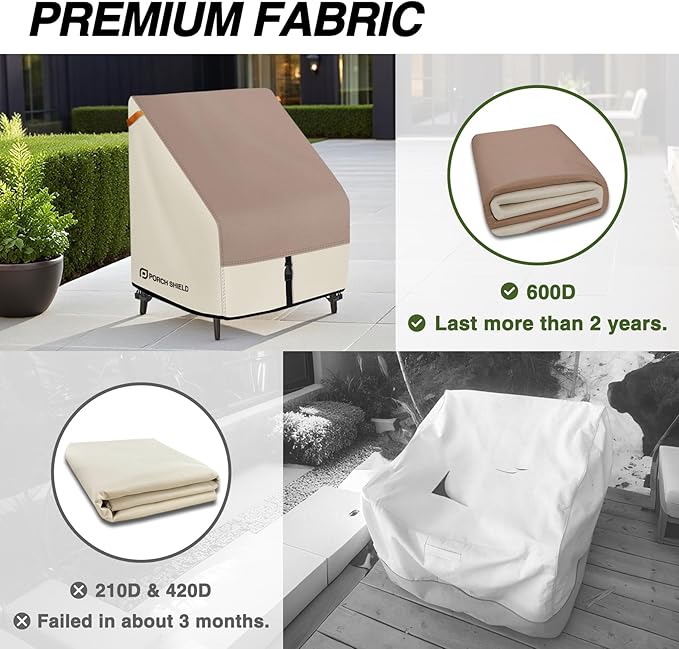 Porch Shield Patio Chair Covers -Waterproof Outdoor Lounge Deep Seat Lawn Chair Cover - 28W x 30D x 28H inch, Light Tan & Khaki