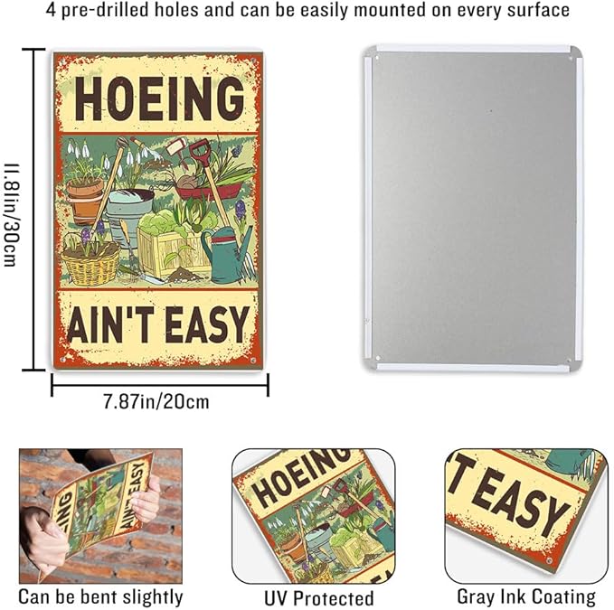Funny Garden Sign For Outside 7.8 X 11.8 Inch, Humorous Garden Accessories Patio Decor Signs for Outside, Funny Signs Gardening Gifts For Women Plant Lovers Metal Wall Decor