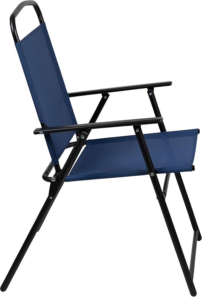 Flash Furniture Nantucket 6-Piece Patio Dining Set with Glass Table, 4 Folding Chairs, and Umbrella, Outdoor Patio Table, Chairs, Umbrella Set, Navy