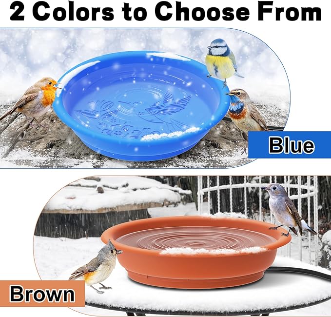 Heated Bird Bath Bowl for Outside,100W Thermostatically Controlled Heated Birdbath Single Bowl Water Heated Bird Bath for Outdoor Winter Garden Patio Yard Lawn Deck(Blue)