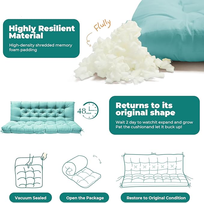 Porch Swing Cushions, Patio Swing Cushions Waterproof for Outdoor Furniture Thickened Outdoor Swing Bench Cushions 2-3 Seater Replacement with Ties for Outdoor Patio Swing (Teal, 60x40 in)