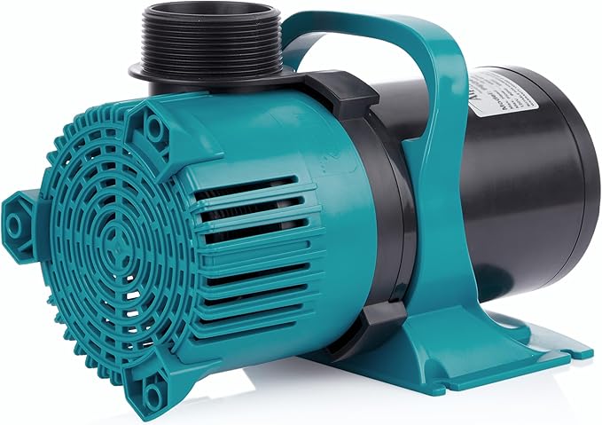 Alpine Corporation 5600 GPH Vortex Submersible Water Pump 20 Ft Cord for Ponds, Fountains and Water Circulations, Quiet Operation Vertical/Horizontal, 22.5 Ft Lift 324 Watts, Black/Teal