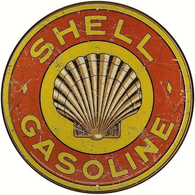 Metal Retro Shell Gasoline Wall Art, Creativity Art Decorations, Garden Sign Outside Decor，Wall Sculpture， Hanging Sculpture for Living Room Dining Room Bedroom Yard Outdoor Decor (Shell Gasoline)