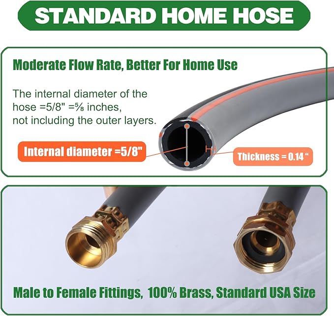Garden Hose 50 ft 5/8,Rubber Water Hose Heavy Duty, Hybrid Durable Flexible Hose,Lightweight No Kink Hose for Outdoor Yard Lawn with Sprayer Nozzle and 3/4''Brass Solid Fittings