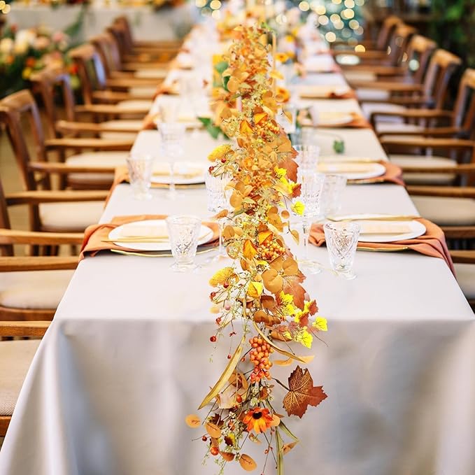 6.5FT Fall Garland, Artificial Maple Leaf Hanging Vine for Indoor Outdoor, Fireplace Mantle Thanksgiving Halloween Holiday Decor