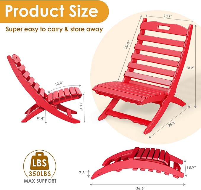 IVY&LANE Portable Xavier-Chairs Set of 2 | Folding-Adirondack-Chair | Wave | HDPE Plastic | Limited Edition | Red | All-Weather Resistant | for Outdoor Fire-Pit Patio Lawn Beach Poolside