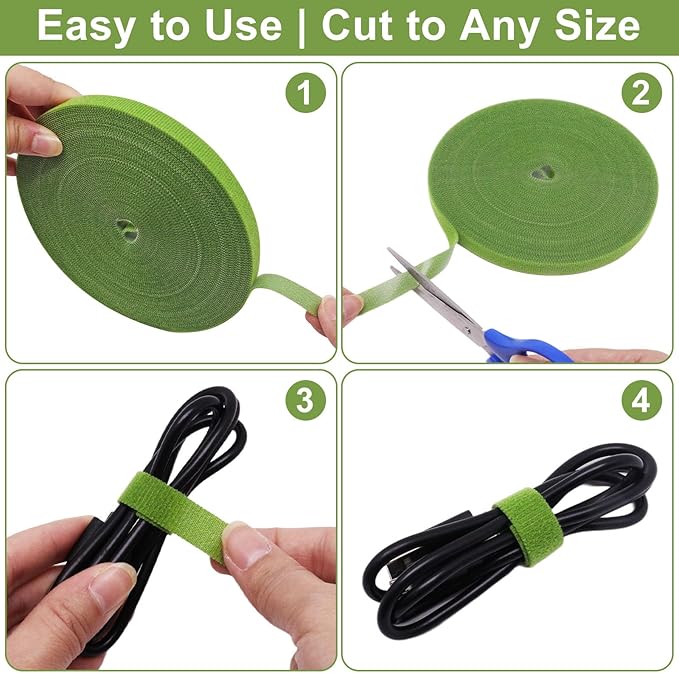 1 Roll 65 Feet/20M Plant Tape, Reusable Double-Sided Hook and Loop Tape, Width 12mm/0.47" Garden Tie for Climbing Plants Fastening Support, Cable Wire Management Strap (Green)