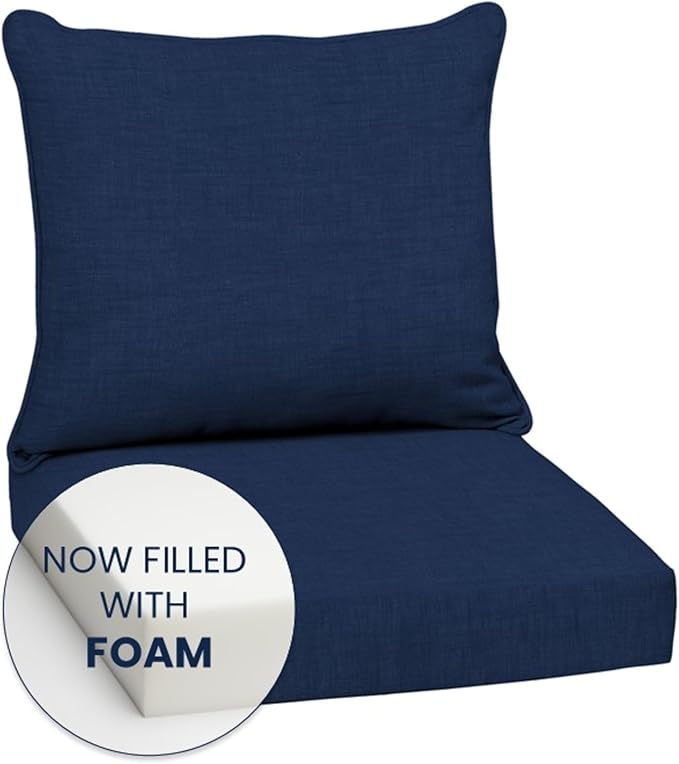Arden 24x24 Outdoor Foam Deep Seat Cushion Set – Fade-Resistant, Weather-Resistant Outdoor Patio Replacement Cushions Sapphire Blue Leala