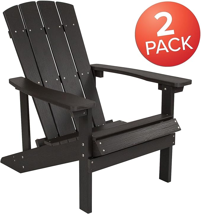 Flash Furniture Charlestown Poly Resin Adirondack Chair - Slate Gray - All Weather - Indoor/Outdoor - Set of 2
