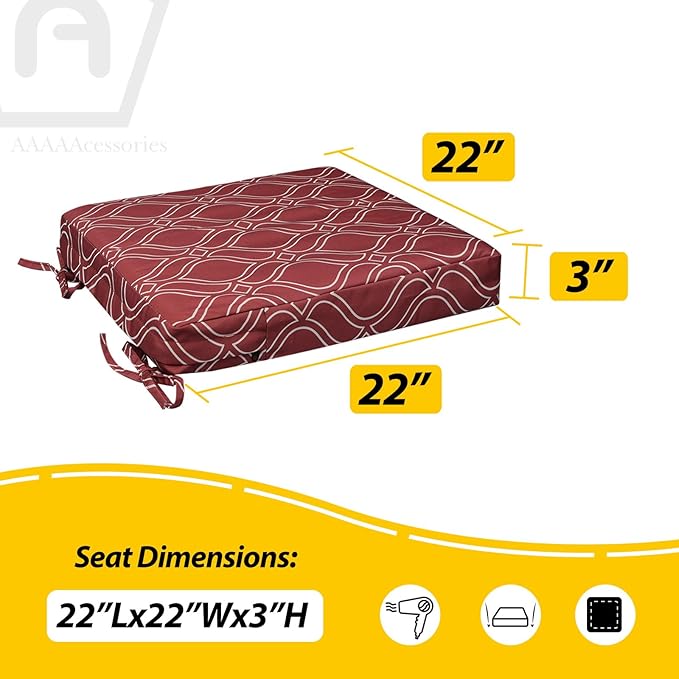AAAAAcessories Outdoor Seat Cushions for Chairs, Waterproof, Fade-Resistant, 22" x 22" x 3", Patio Furniture Replacement Cushions, Set of 2, Clay Red Vine Trellis