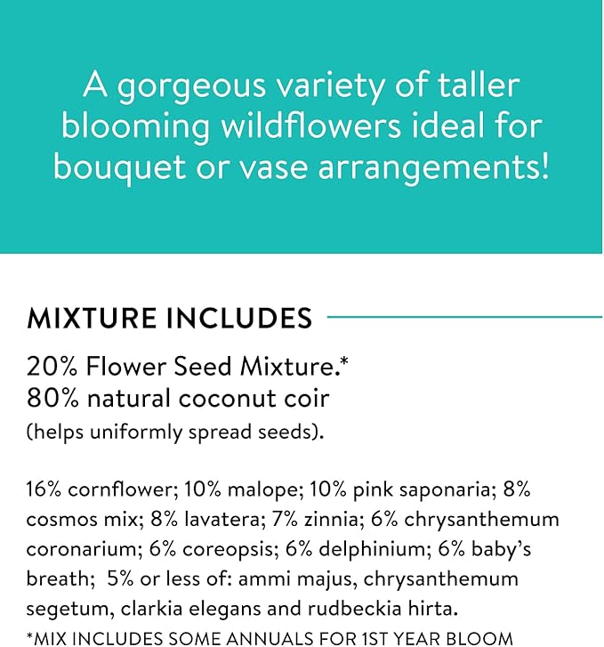 Burpee Wildflower Seeds Cutting Mix | 25,000 Bulk Seeds, Multi, 1 Bag | 15 Varieties of Non-GMO Flowers | Perennial Wildflower Mix | Covers 1,000 Sq. Ft.