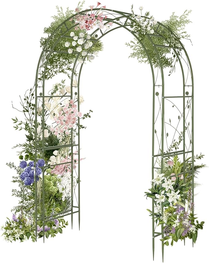 VINGLI Garden Arbor, Arch for Wedding Ceremony Party, Christmas Garden Decor Steel Garden Trellis for Plant Climbing, Pergola for Garden, Backyard, Lawn (Arch Top, Olive Green)