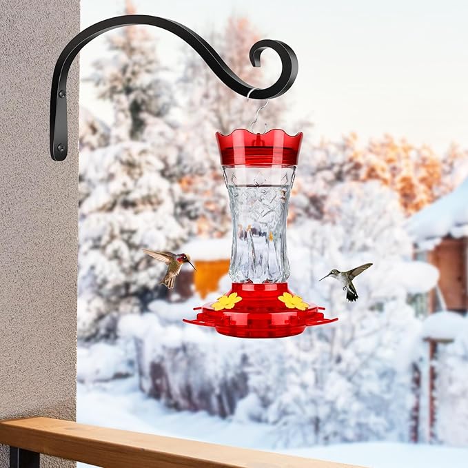 Hummingbird Feeders for Outdoors Hanging, BOLITE Glass Hummingbird Feeder, 4 Bee Guard Feeding Ports, Built-in Ant Moat, Leak Proof, 15 Ounces, Stars Decor, Red, 2 Pack, Gifts for Women Men