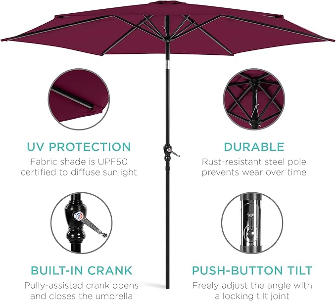 Best Choice Products 10ft Outdoor Steel Polyester Market Patio Umbrella w/Crank, Easy Push Button, Tilt, Table Compatible