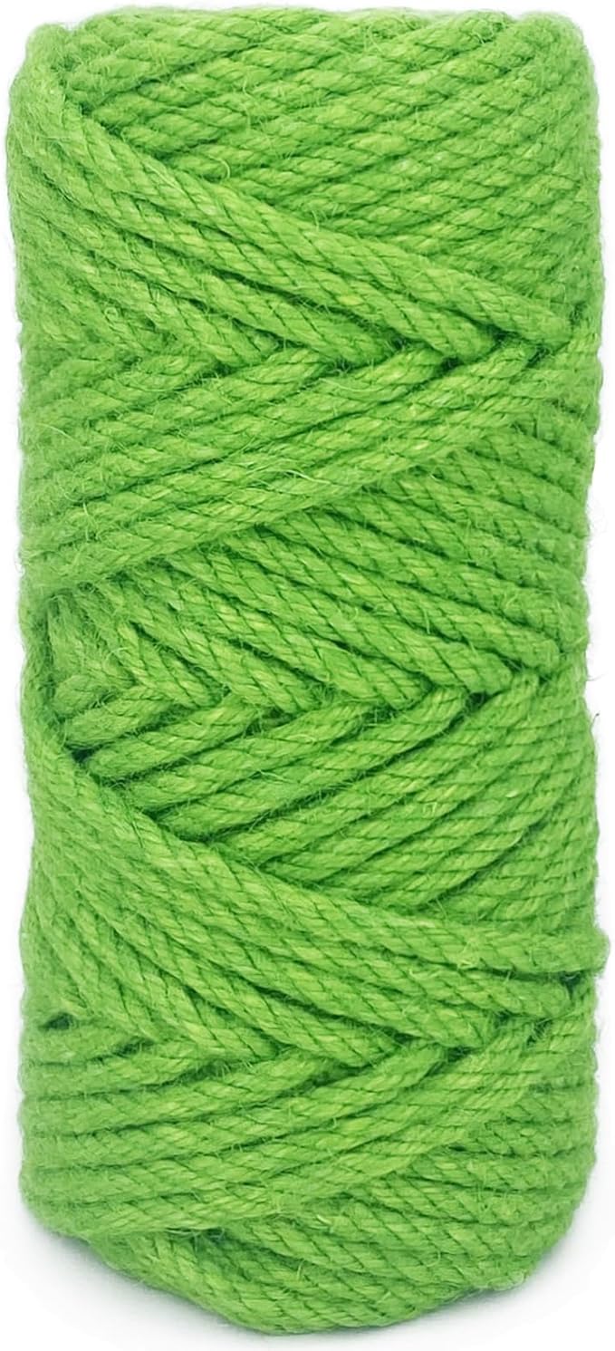 Leecogo 6mm Jute Rope 100 Feet Natural Craft Rope Twine String Perfect for Home Gardening Macrame Arts Crafts DIY Cat Scratching Post Replacement Repairing Recovering Cats Toy Making,Apple Green