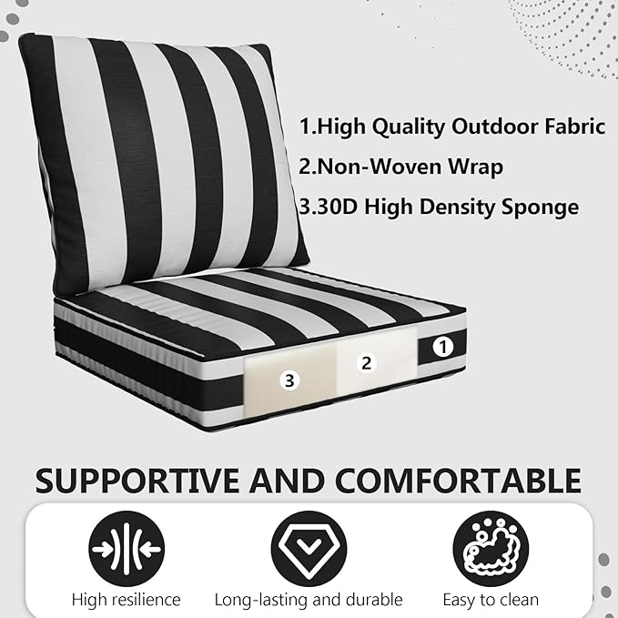 24" x 24" x 6" Outdoor Deep Seat Cushions Set - 4 Set Waterproof & Fade Resistant Patio Furniture Replacement Cushions, Non-Slip Outdoor Cushions Fit Loveseats, Couches, Chairs, and Sofas