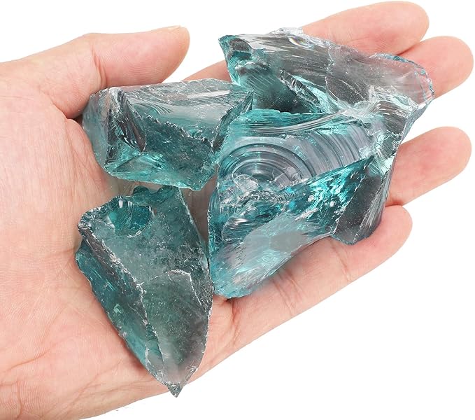 uxcell Fire Glass for Fire Pit, 3-5cm(1-1/5"to 2") High Luster Reflective Glass Rocks for Natural or Propane Fireplace, Safe for Outdoors and Indoors Fire Pit Glass, Turquoise, 400g/14oz