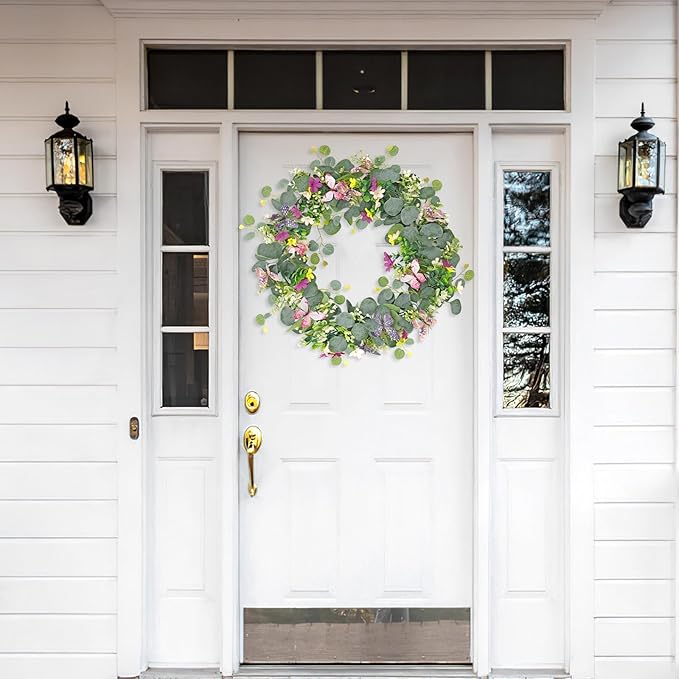 4 Pack 5.68 FT Artificial Daisy Garland with 3D Butterfly, Hanging Fake Flowers Greenery Eucalyptus Garland Floral Vines for Wedding Table Home Room Sping Decor