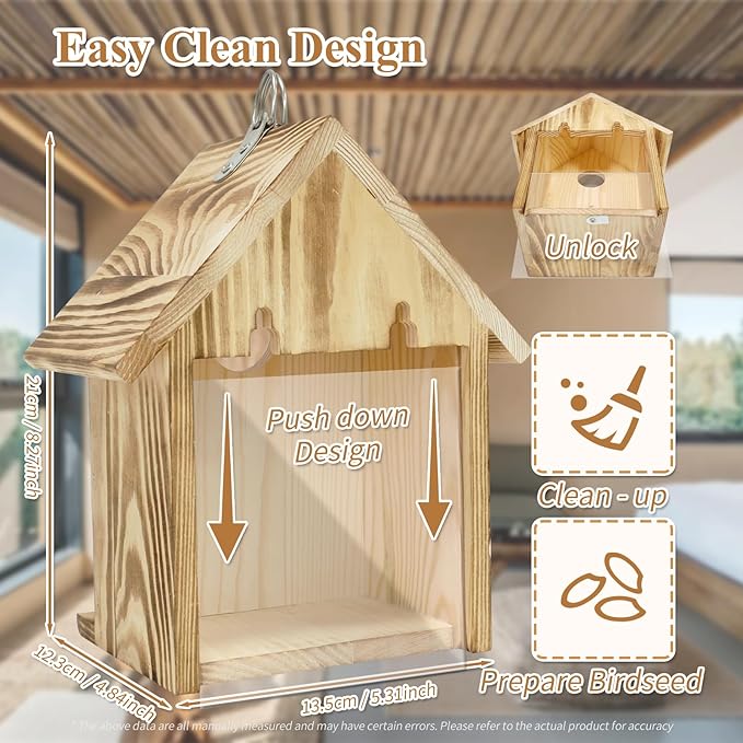 Window Bird Houses for Outside with 2 Powerful Hooks, Hanging Bird House for Viewing Inside, Wooden Hummingbird Houses to Paint for Outdoors, Bird Nesting Box for Bluebird Finch Chickadee