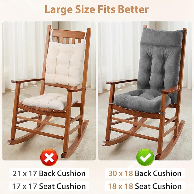 Rocking Chair Cushions Outdoor & Indoor, Patio Glide Porch Outdoor Rocking Chair Cushions Set of 2 with Ties, Seat & Back Cushion for Rocker