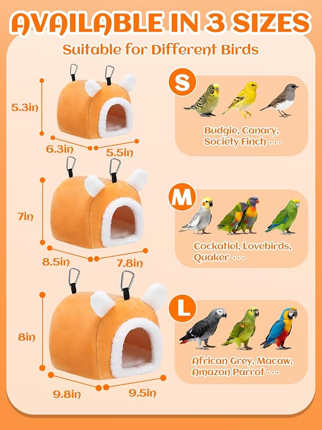 MEWTOGO Stable Warm Bird Nest - Winter Plush Comfortable Bird House with Strong Load-Bearing Mat & Wide Entry for Cage Accessories, Medium Birds Bed for Cockatiel Lovebirds Quaker
