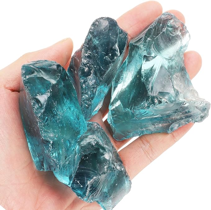 uxcell Fire Glass for Fire Pit, 5-8cm(2"-3.1") High Luster Reflective Glass Rocks for Natural or Propane Fireplace, Safe for Outdoors and Indoors Fire Pit Glass, Turquoise, 400g/14oz