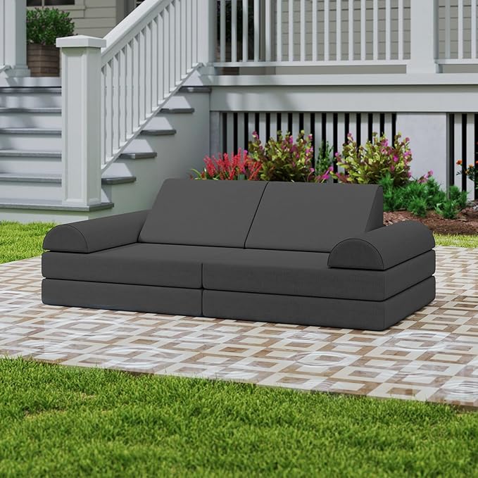 jela Kids Couch, Waterproof Kids Modular Sofa for Outdoor & Indoor, UV Resistant Child Sectional Sofa, Foam Play Couch Playhouse Play Set for Children Adults (Darkgray)