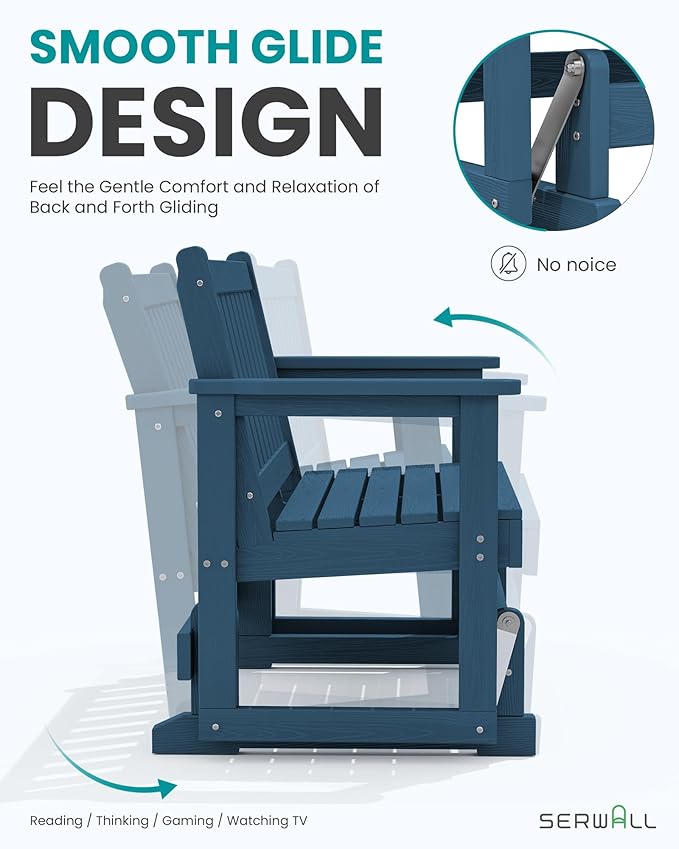 SERWALL Outdoor Glider Bench Set of 4, HDPE Weather-Resistant Swinging Bench for Backyard Garden Porch, Deep Navy