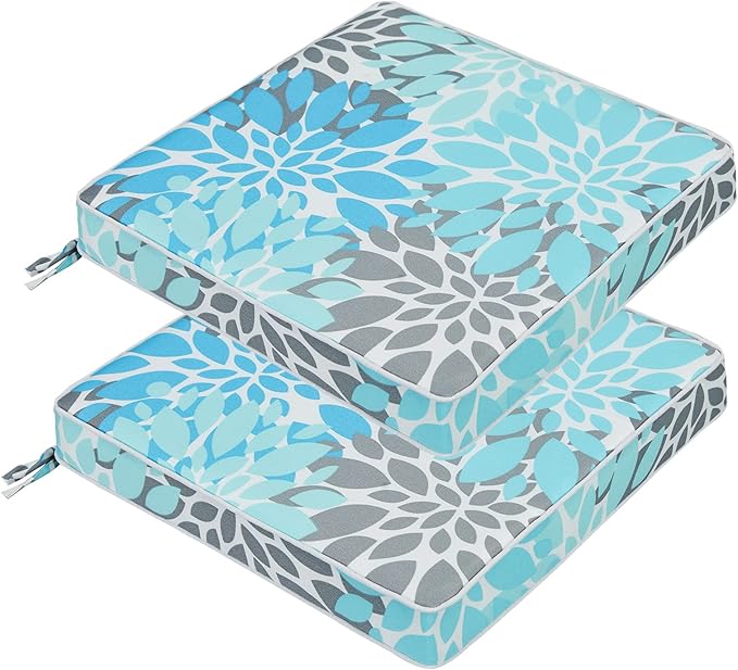 JMGBird Outdoor Chair Cushions 19x19 Inch Set of 2 - Waterproof Patio Seat Cushions with Ties, 3-Year Color Fastness, High Density Foam Square Cushions for Garden Furniture