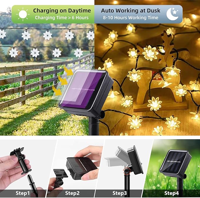 ITICdecor Solar Flower String Lights Outdoor Waterproof 50 LED Upgraded Flower Fairy Light for Garden Fence Patio Yard Christmas Tree Lawn Party (Warm White)