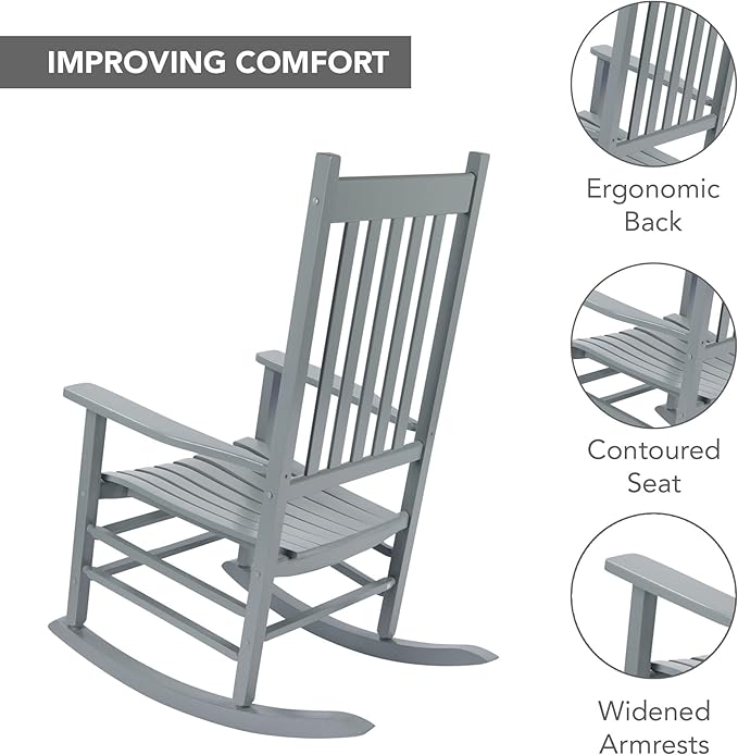 Shine Company Vermont Rocking Chairs, Outdoor Front Porch Rocker Set of 2, Storm Gray
