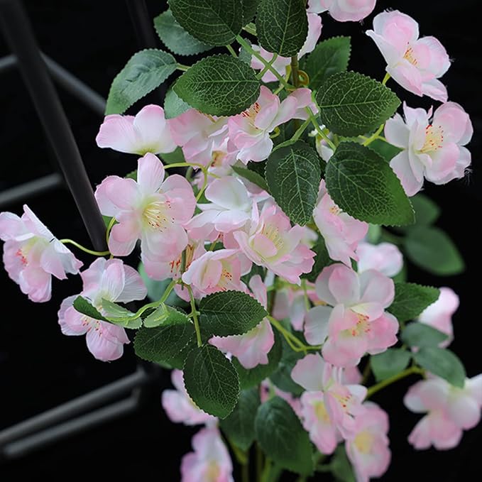 CISDUEO Artificial Cherry Blossom Flower Vine Pink Hanging Cherry Blossom Flower Silk Garland Hanging Vines Faux Flowers for Outdoors Spring Wedding Party Home Table Centerpiece Arrangement Decor