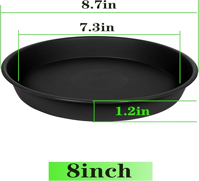 Plant Saucer 8 Inch, 6 Pack of 8 inch Plant Saucer Round, Plastic Flower Plant Trays for Pots, Plant Saucers for Indoors 8", Plant Pot Saucers, Planter Tray for Planter 7-9" (8", Black)