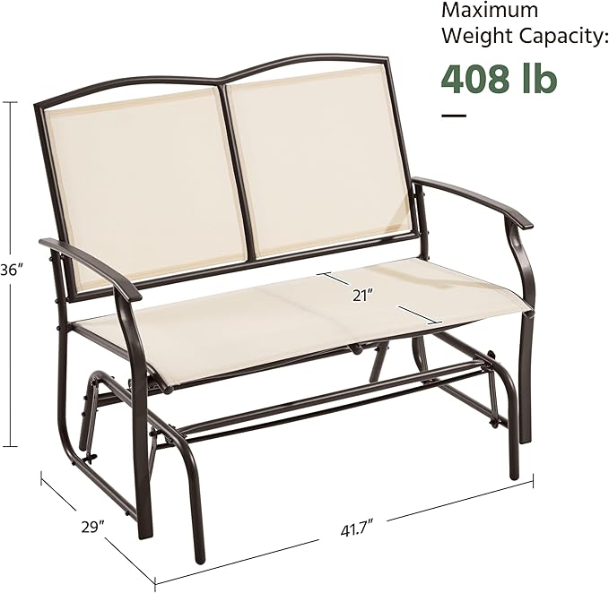 Yaheetech Outdoor Glider 2-Person Outdoor Glider Bench, Patio Chair, Rocking Patio Chairs Outdoor Loveseat for Backyard, Poolside, Garden,Porch, Heavy Duty Steel Frame, Beige