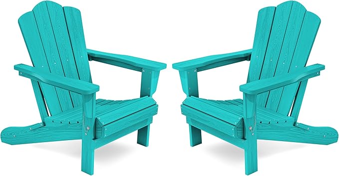 KINGYES Folding Adirondack Chair Set of 2, HDPE All-Weather Folding Adirondack Chair, Aruba
