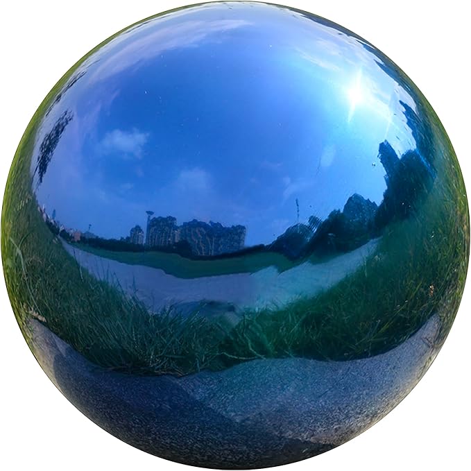 Nerien 8 Inch Gazing Ball, Stainless Steel Garden Mirror Globe, Polished Ornament Sphere, Hollow Floating Reflective Hemisphere, Home Outdoor Pond Housewarming Swimming Pool Decoration Gift, Blue