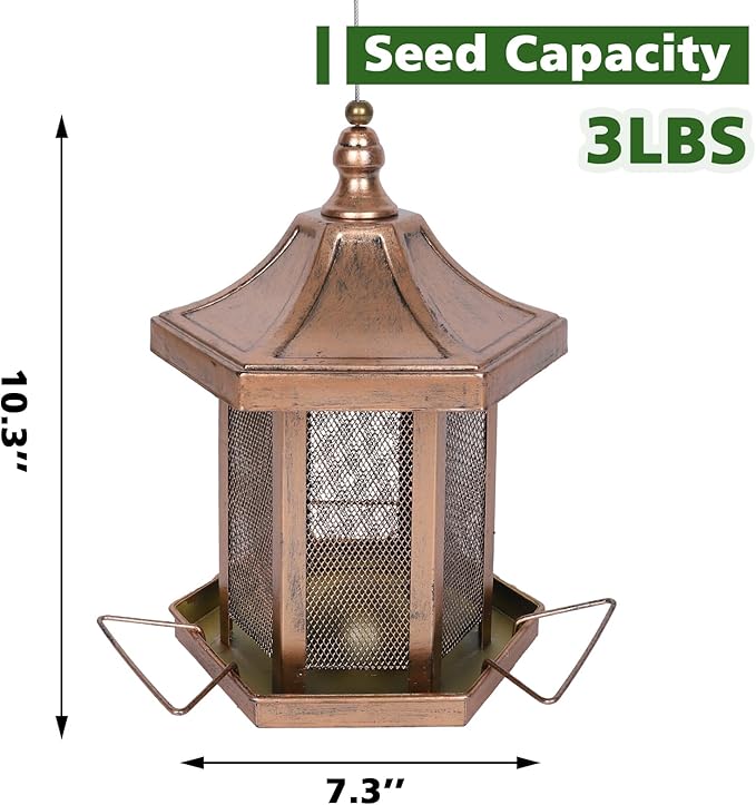 Metal Bird Feeder for Outdoors Hanging, Hexagon Bird Feeders for Garden Yard, 3LB Wild Birdfeeder Squirrel Proof for Outside