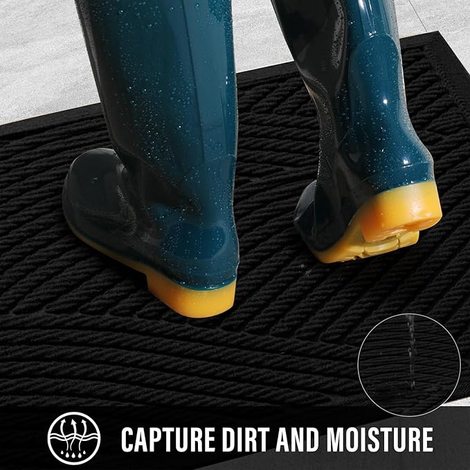 Sturdy Front Door Mat, Absorbent Muddy Dirt Resist Welcome Door Mats Outdoor Indoor, Stain and Fade Resistant, Non-Slip Backing Entry Mat Low Profile Doormat for Entryway, 72×24, Black