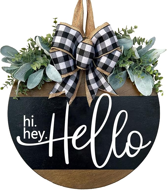 Welcome Sign for Front Door Decoration, 12" Round Wood Wreaths Hanging Welcome Sign Porch Farmhouse Decor Housewarming Gift