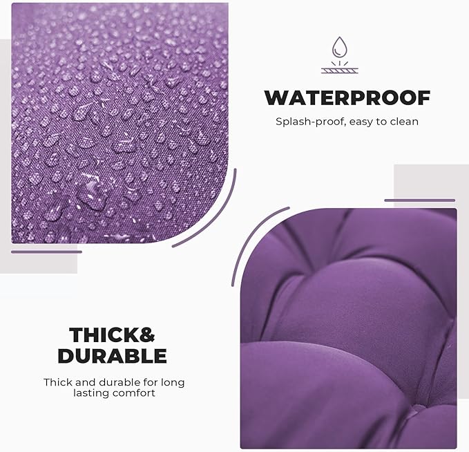 Outdoor/Indoor High Back Chair Cushion, Waterproof Outdoor Rocking Chair Cushion with Ties, Tufted Replacement Seat Cushions for Outdoor Furniture, Purple