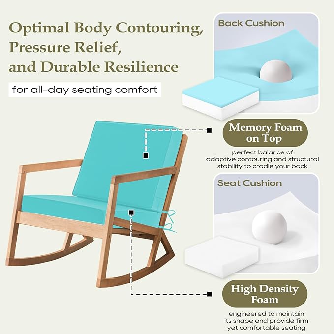 Wellsin Outdoor Cushions for Patio Furniture, Waterproof Outdoor Seat Cushions with Ties and Handle, Outdoor Cushions 24 X 24, Outdoor Deep Seat Cushions with Removable Cover, Teal