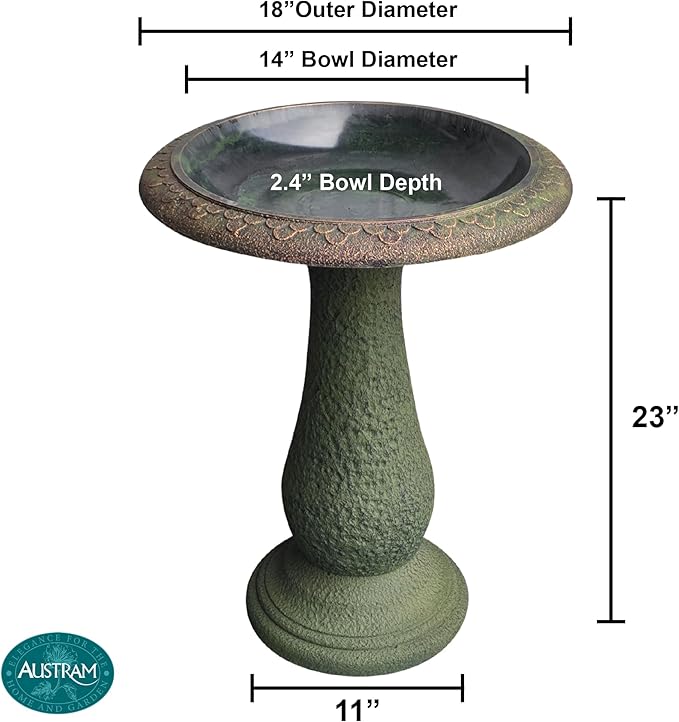Pedestal Birdbath with Solar Fountain, Resin Stone Composite Outdoor Garden Decor, Standing Bird Bath for Outside Patio Yard, 23-Inch Tall, Garden Fountain, Resin Bird Baths, Hummingbird Bowl